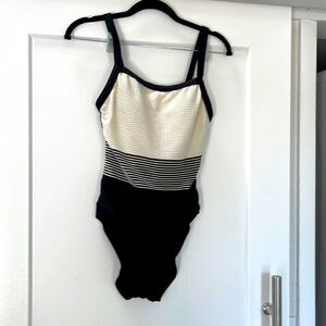 Vintage black & cream size 8 striped one piece swimsuit